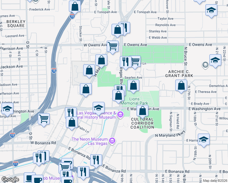 map of restaurants, bars, coffee shops, grocery stores, and more near 1007 North 4th Street in Las Vegas