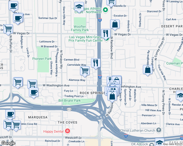 map of restaurants, bars, coffee shops, grocery stores, and more near 1024 Willow Tree Drive in Las Vegas
