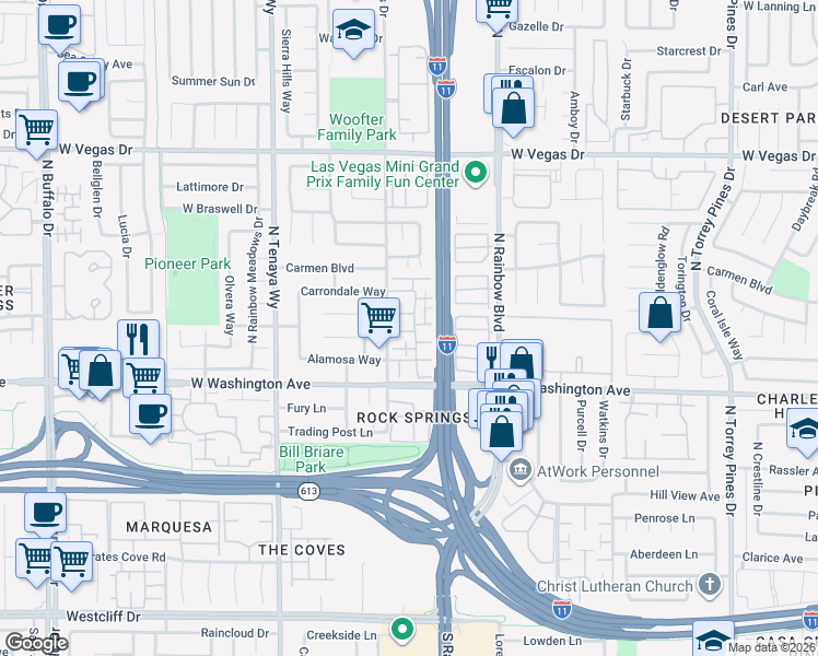 map of restaurants, bars, coffee shops, grocery stores, and more near 1028 Willow Tree Drive in Las Vegas