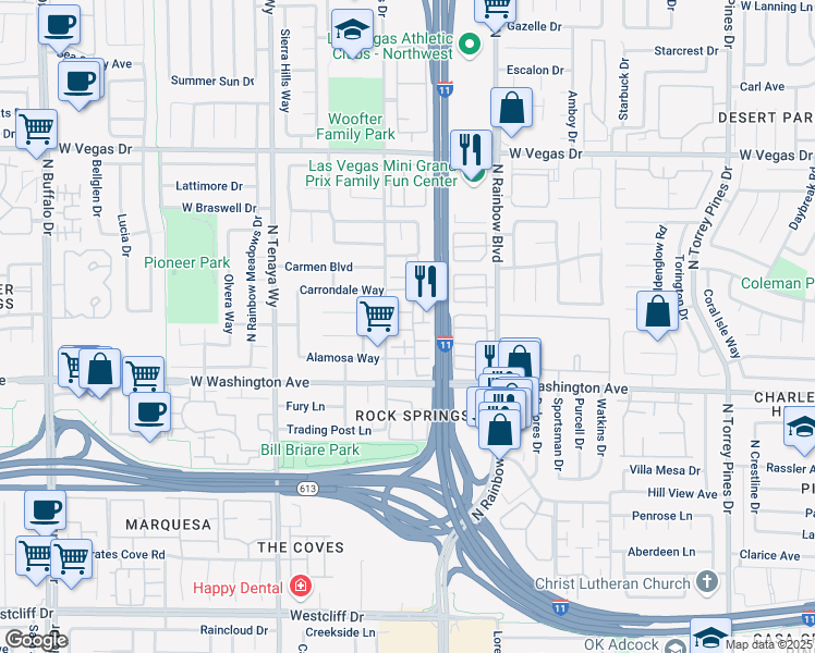 map of restaurants, bars, coffee shops, grocery stores, and more near 1028 Willow Tree Drive in Las Vegas
