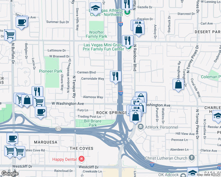 map of restaurants, bars, coffee shops, grocery stores, and more near 1028 Willow Tree Drive in Las Vegas