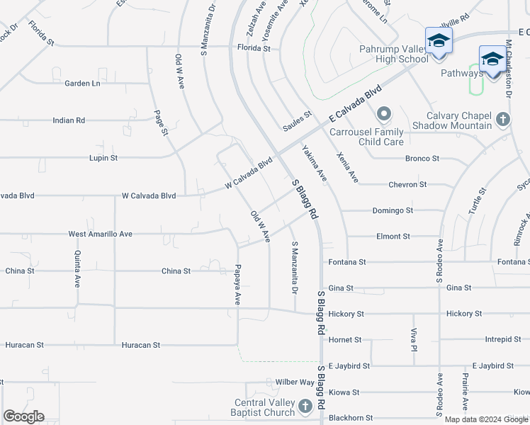 map of restaurants, bars, coffee shops, grocery stores, and more near 221 West Calvada Boulevard in Pahrump