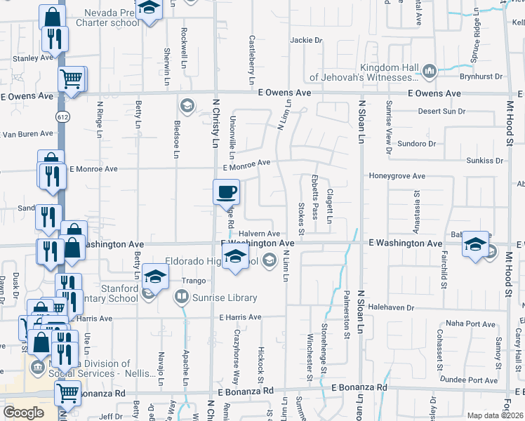 map of restaurants, bars, coffee shops, grocery stores, and more near 5627 Gorham Avenue in Las Vegas