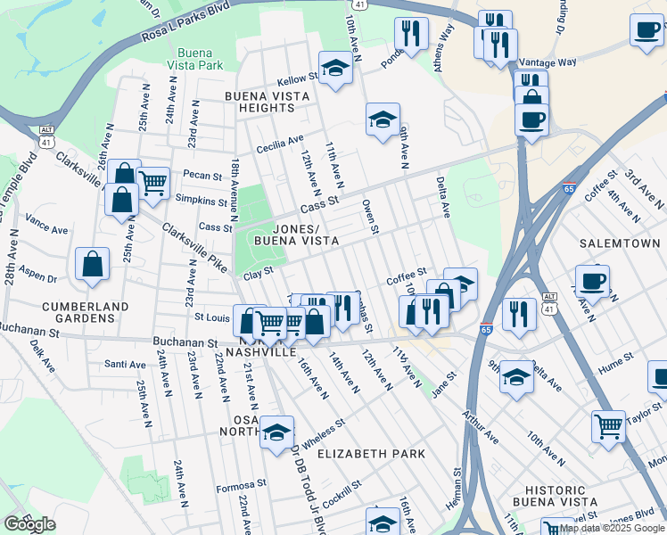 map of restaurants, bars, coffee shops, grocery stores, and more near 1917 12th Avenue North in Nashville