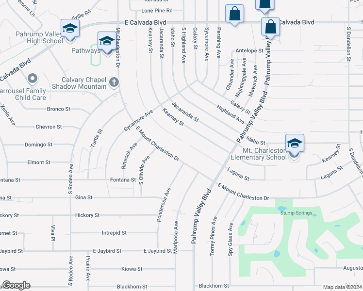 map of restaurants, bars, coffee shops, grocery stores, and more near 961 Laguna Street in Pahrump