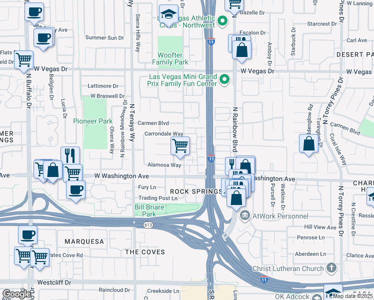 map of restaurants, bars, coffee shops, grocery stores, and more near 1024 Willow Tree Drive in Las Vegas
