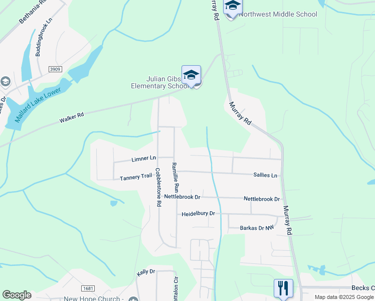 map of restaurants, bars, coffee shops, grocery stores, and more near 2095 Pembrooke Forest Drive in Winston-Salem