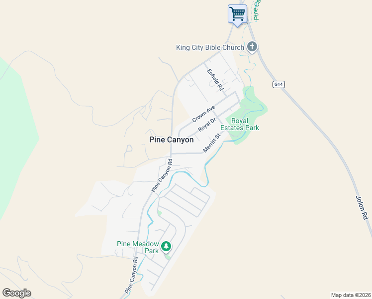 map of restaurants, bars, coffee shops, grocery stores, and more near 45065 Merritt Street in King City