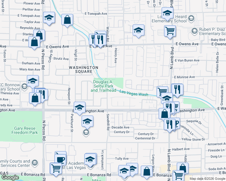 map of restaurants, bars, coffee shops, grocery stores, and more near 4000 Abrams Avenue in Las Vegas