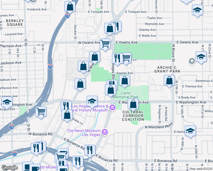 map of restaurants, bars, coffee shops, grocery stores, and more near 1007 North 4th Street in Las Vegas