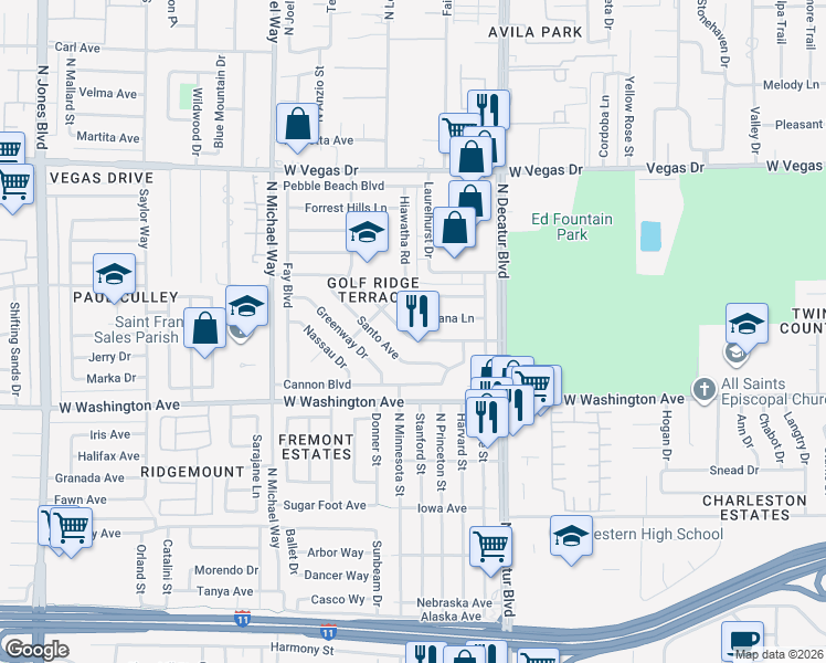 map of restaurants, bars, coffee shops, grocery stores, and more near 4920 Carmen Boulevard in Las Vegas