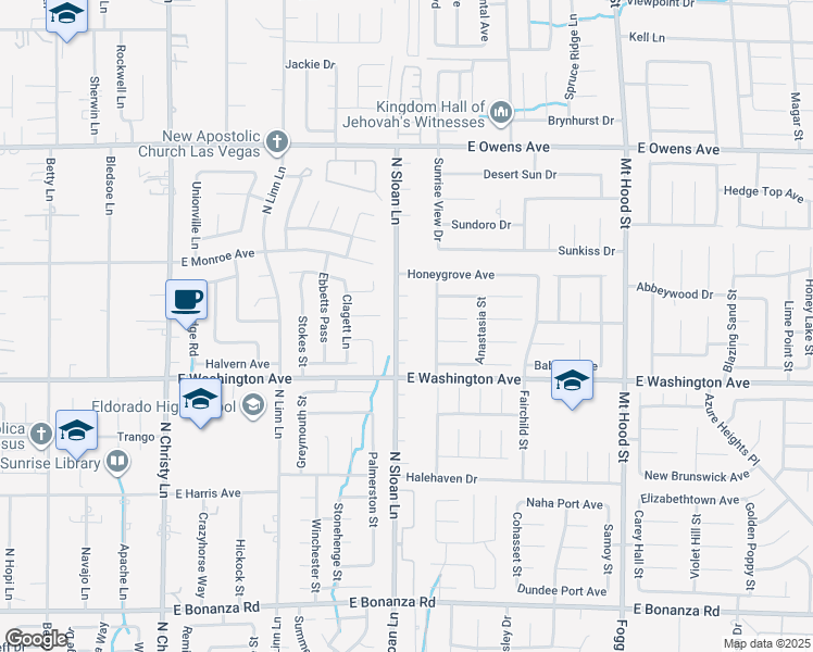 map of restaurants, bars, coffee shops, grocery stores, and more near 1278 North Sloan Lane in Las Vegas