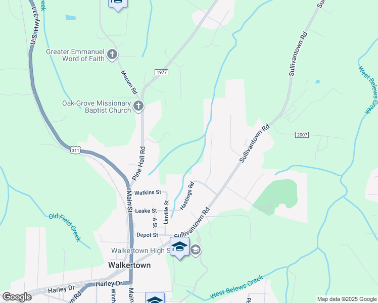 map of restaurants, bars, coffee shops, grocery stores, and more near 3947 Justin Brook Lane in Walkertown