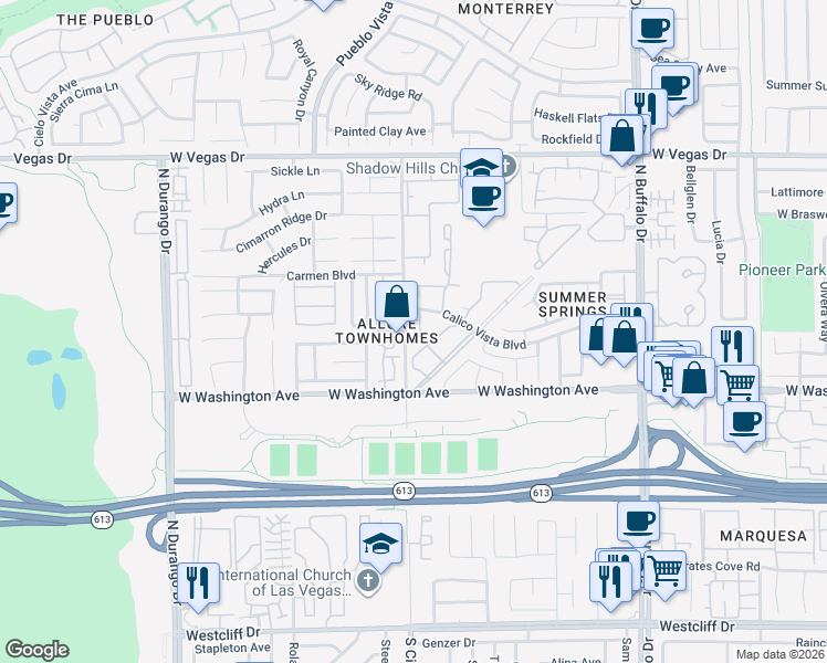 map of restaurants, bars, coffee shops, grocery stores, and more near 929 Boulder Mesa in Las Vegas