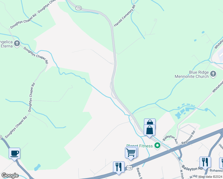 map of restaurants, bars, coffee shops, grocery stores, and more near Hardin Lane in Greeneville