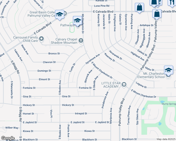 map of restaurants, bars, coffee shops, grocery stores, and more near 2510 Rimrock Avenue in Pahrump