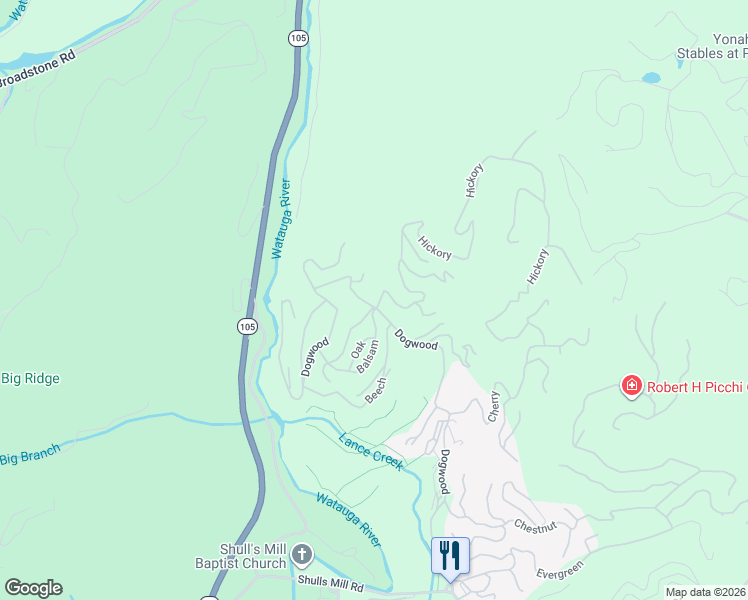 map of restaurants, bars, coffee shops, grocery stores, and more near 955 Dogwood in Boone