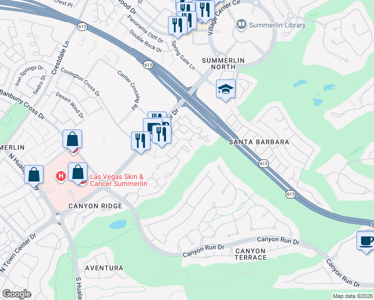 map of restaurants, bars, coffee shops, grocery stores, and more near 1015 Domnus Lane in Las Vegas