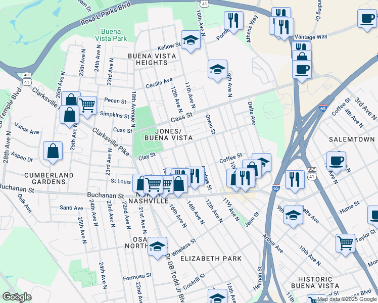map of restaurants, bars, coffee shops, grocery stores, and more near 1917 12th Avenue North in Nashville