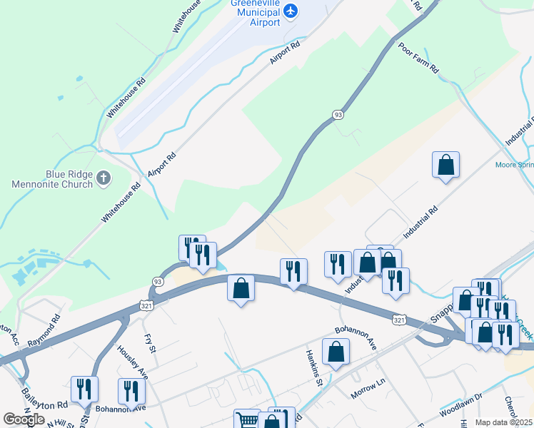 map of restaurants, bars, coffee shops, grocery stores, and more near 1030 Kingsport Hwy in Greeneville