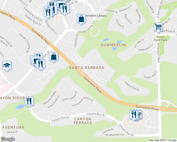 map of restaurants, bars, coffee shops, grocery stores, and more near 1005 Miradero Lane in Las Vegas