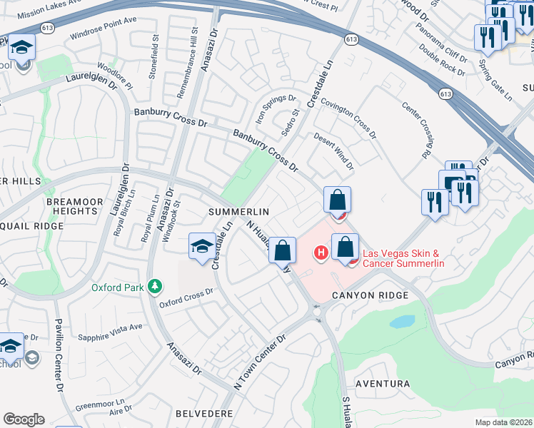 map of restaurants, bars, coffee shops, grocery stores, and more near 10224 Via Roma Place in Las Vegas