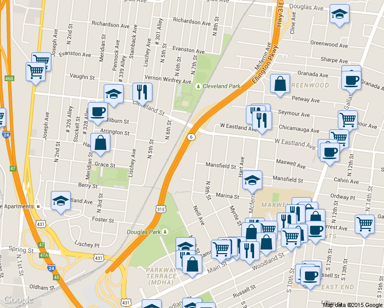 map of restaurants, bars, coffee shops, grocery stores, and more near 702 Neill Avenue in Nashville