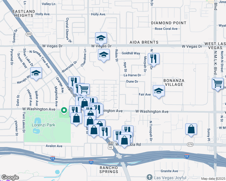 map of restaurants, bars, coffee shops, grocery stores, and more near 2500 Blue Aloe Court in Las Vegas