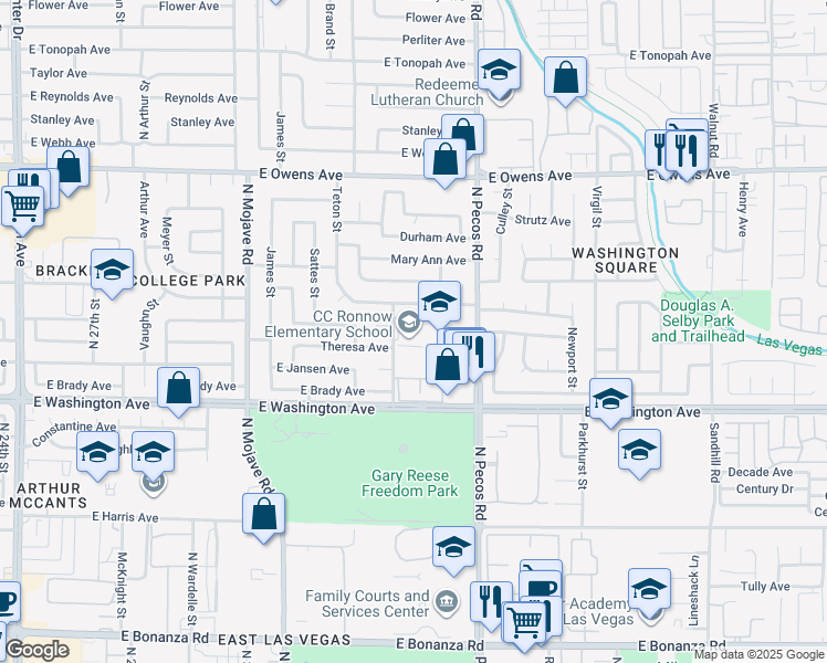 map of restaurants, bars, coffee shops, grocery stores, and more near 1100 Lena Street in Las Vegas