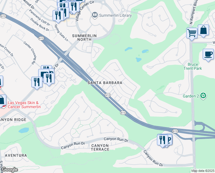 map of restaurants, bars, coffee shops, grocery stores, and more near 1005 Miradero Lane in Las Vegas