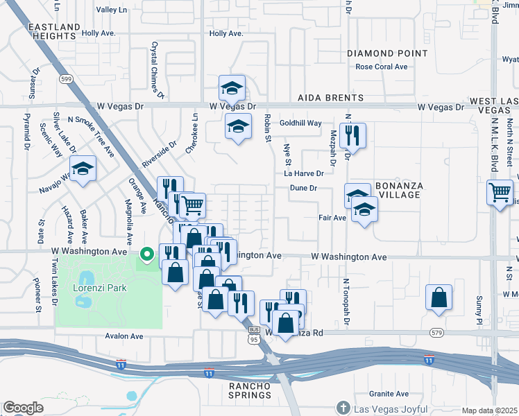 map of restaurants, bars, coffee shops, grocery stores, and more near 2500 Blue Aloe Court in Las Vegas