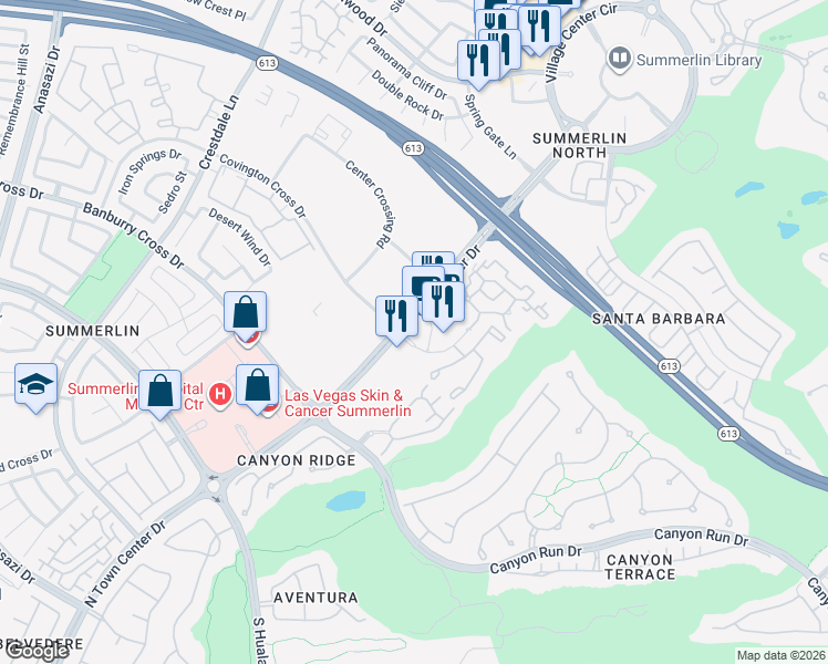 map of restaurants, bars, coffee shops, grocery stores, and more near 1200 North Town Center Drive in Las Vegas