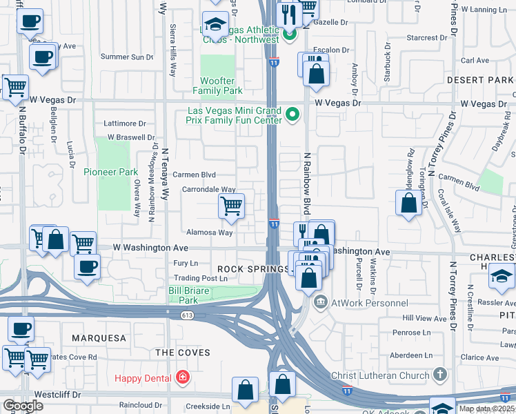 map of restaurants, bars, coffee shops, grocery stores, and more near 1017 Willow Tree Drive in Las Vegas
