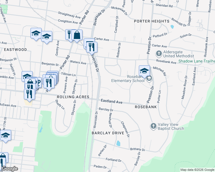map of restaurants, bars, coffee shops, grocery stores, and more near 2316 Oak Court in Nashville