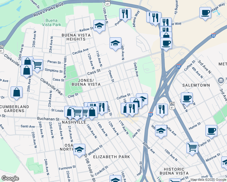 map of restaurants, bars, coffee shops, grocery stores, and more near 1902 11th Avenue North in Nashville