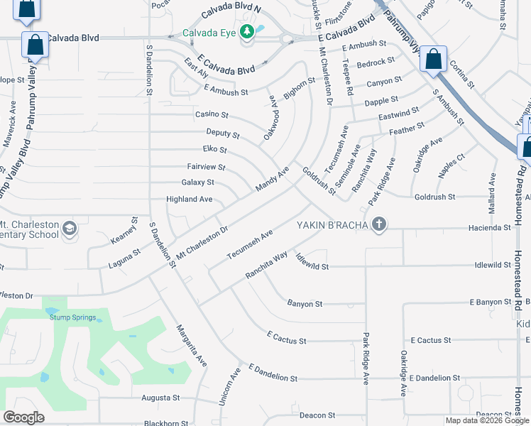 map of restaurants, bars, coffee shops, grocery stores, and more near 667 South Mount Charleston Drive East in Pahrump