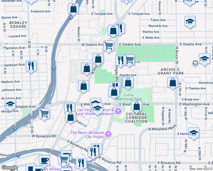 map of restaurants, bars, coffee shops, grocery stores, and more near 1007 North 4th Street in Las Vegas