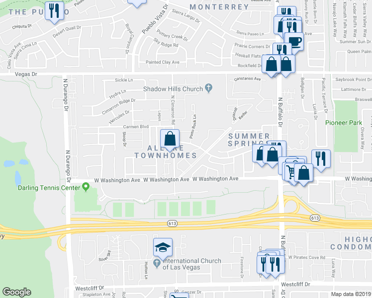 map of restaurants, bars, coffee shops, grocery stores, and more near 932 Falconhead Lane in Las Vegas