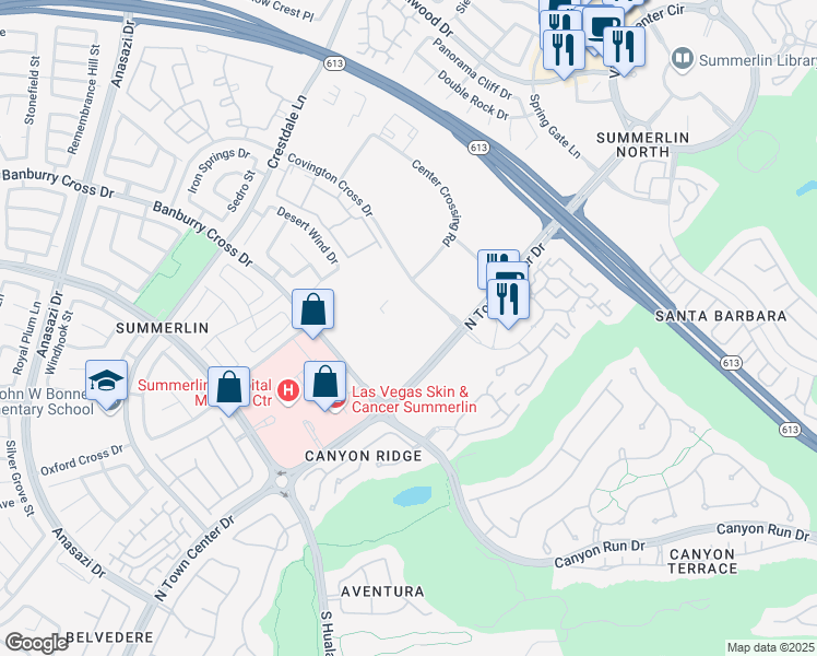map of restaurants, bars, coffee shops, grocery stores, and more near 1111 North Town Center Drive in Las Vegas