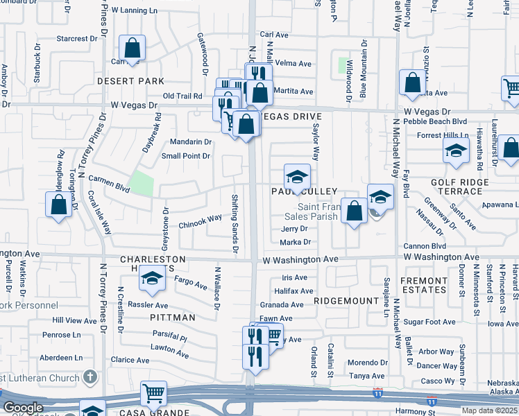 map of restaurants, bars, coffee shops, grocery stores, and more near 1116 North Jones Boulevard in Las Vegas