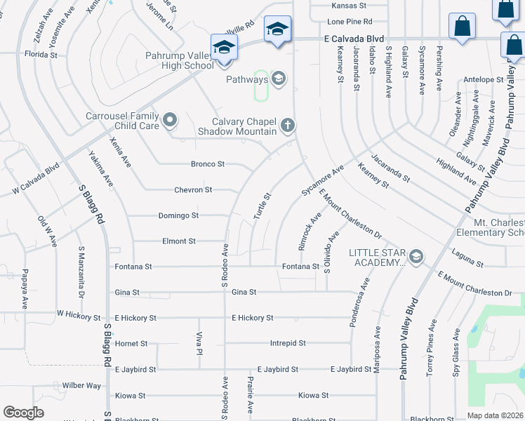 map of restaurants, bars, coffee shops, grocery stores, and more near 2501 Turtle Street in Pahrump