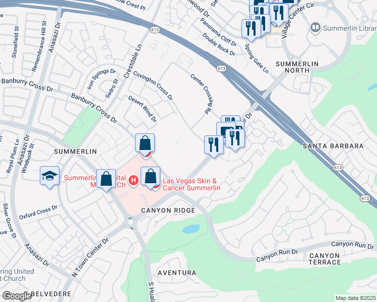 map of restaurants, bars, coffee shops, grocery stores, and more near 1111 North Town Center Drive in Las Vegas