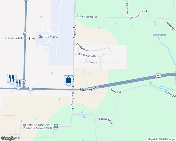 map of restaurants, bars, coffee shops, grocery stores, and more near in Siloam Springs