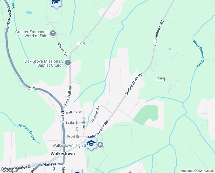 map of restaurants, bars, coffee shops, grocery stores, and more near 3947 Justin Brook Lane in Walkertown