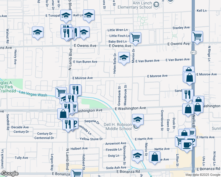 map of restaurants, bars, coffee shops, grocery stores, and more near Via Norte in Las Vegas