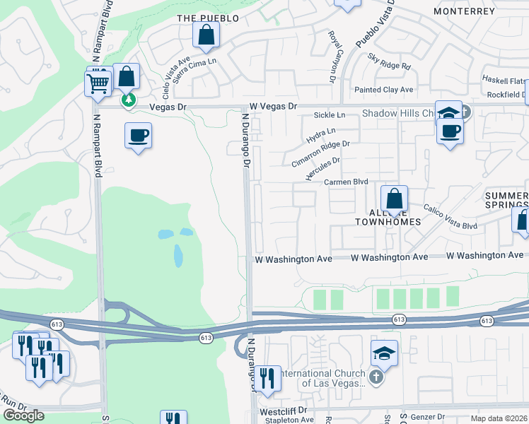 map of restaurants, bars, coffee shops, grocery stores, and more near 1128 Dusty Creek Street in Las Vegas