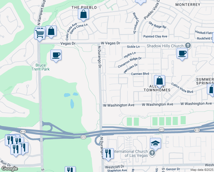 map of restaurants, bars, coffee shops, grocery stores, and more near 1128 Dusty Creek Street in Las Vegas