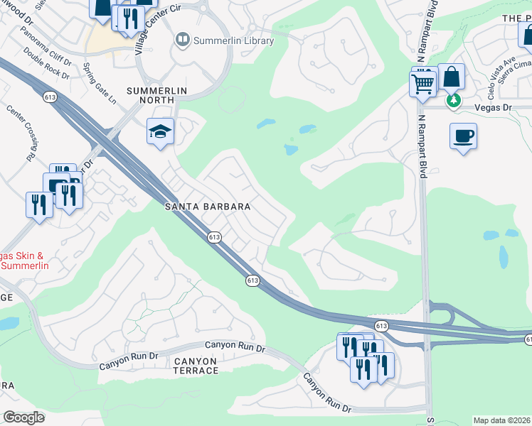 map of restaurants, bars, coffee shops, grocery stores, and more near 9208 Sunnyfield Drive in Las Vegas