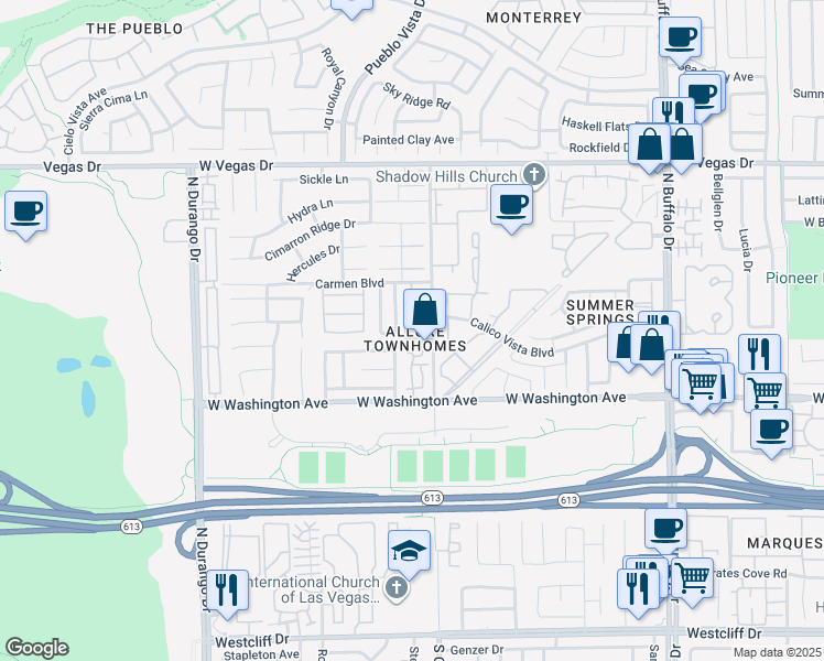 map of restaurants, bars, coffee shops, grocery stores, and more near 8025 Cherish Avenue in Las Vegas