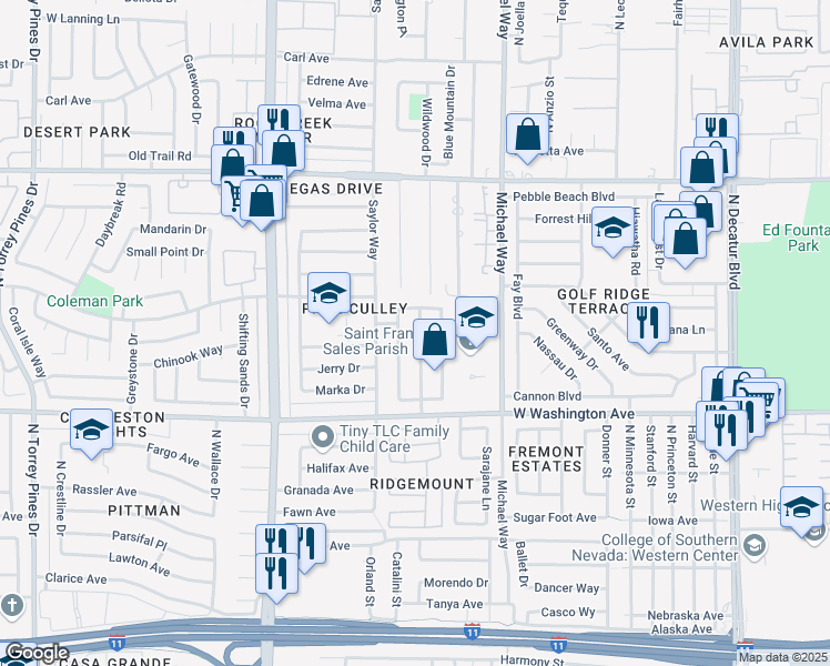 map of restaurants, bars, coffee shops, grocery stores, and more near 1108 Smith Street in Las Vegas